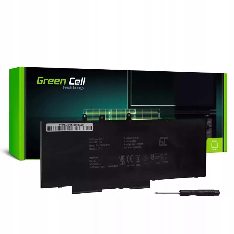 Batería para portátil Green Cell GC-DE128V2 93FTF GJKNX, 7,6 V 6200 mAh, para Dell Latitude 5280/5290/5480/5490/5580