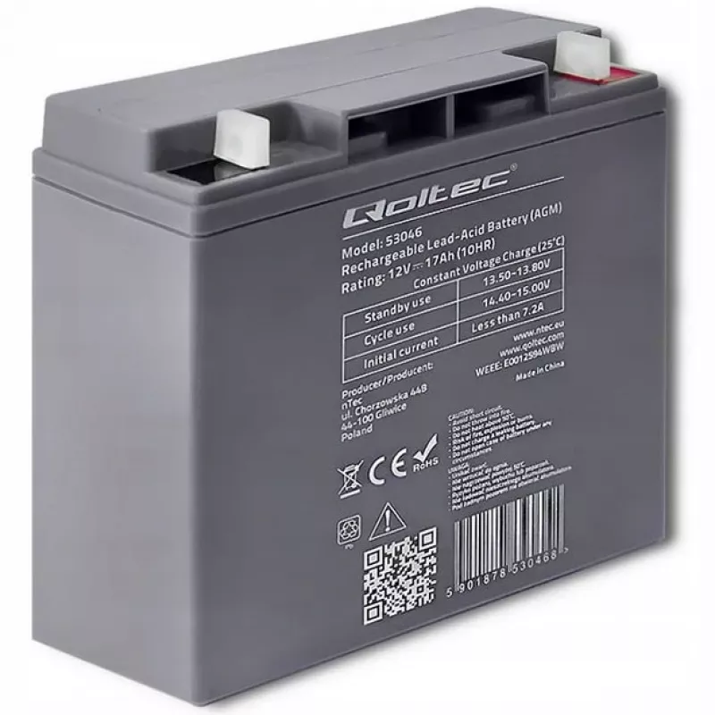 Qoltec 53046 batería AGM 12 V 17 Ah, máx. 255 A