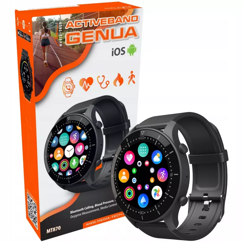 Smartwatch MEDIA-TECH MT870 — pantalla táctil IPS de 1,3 inch (3,3 cm), carcasa de 51 mm, Bluetooth, negro