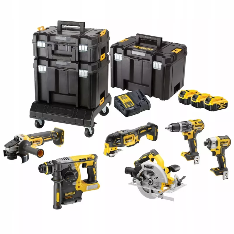 DeWalt DCK685P3T 18V Maletín de herramientas a batería — 3 baterías de 5,0 Ah, martillo DCH273, amoladora angular, maletín