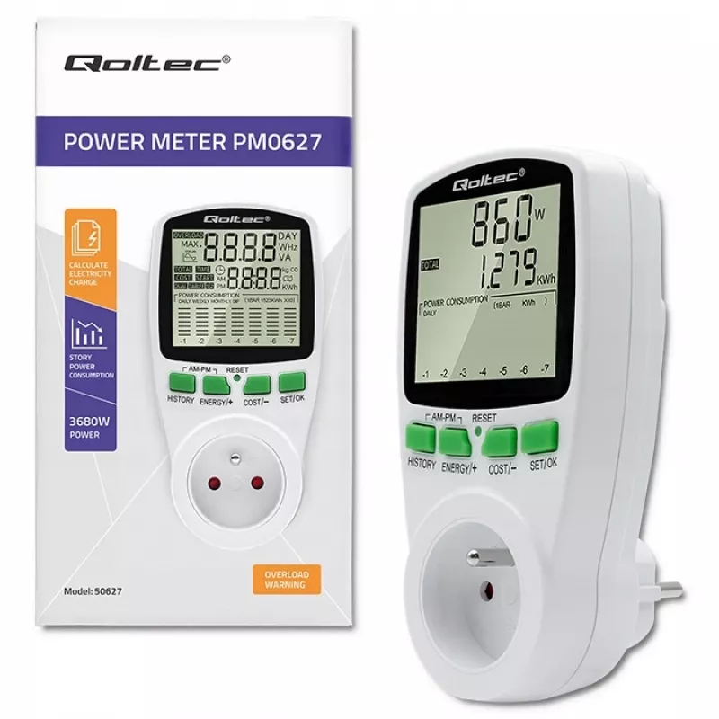 Medidor de consumo QOLTEC PM0627 3680W con historial — QOLTEC PM0627 3680W