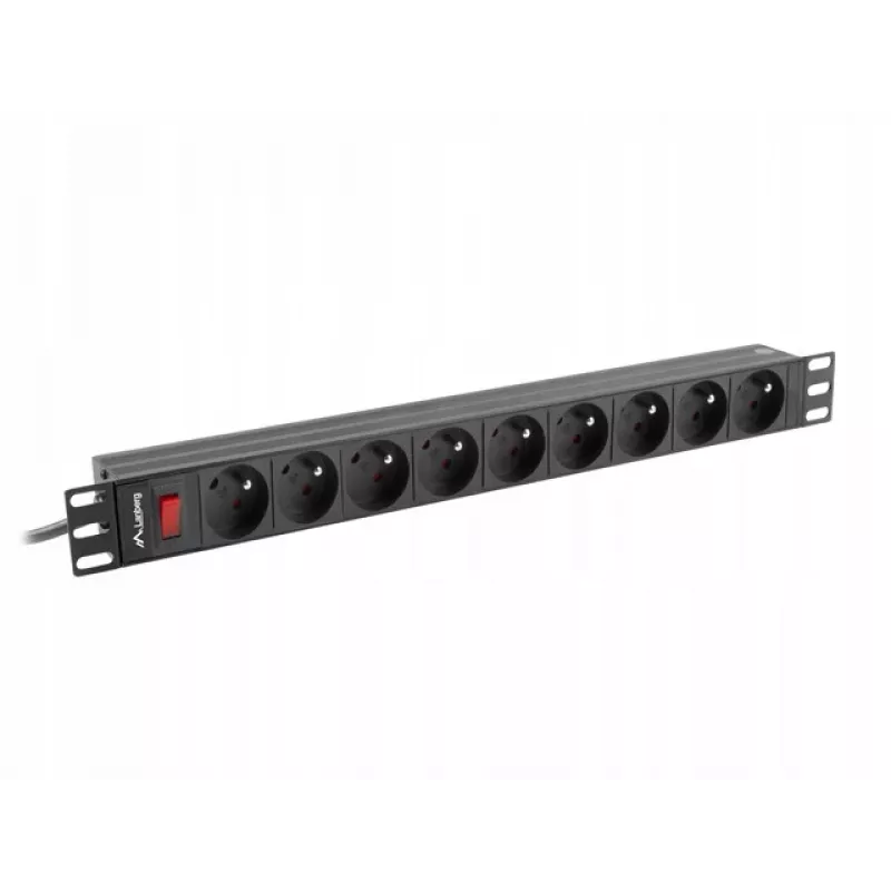 Unidad de distribución de energía LANBERG PDU-09E-0300-BK — 9 tomas tipo E, 16 A, 220–250 V, cable de 3 m, rack 1U, 19