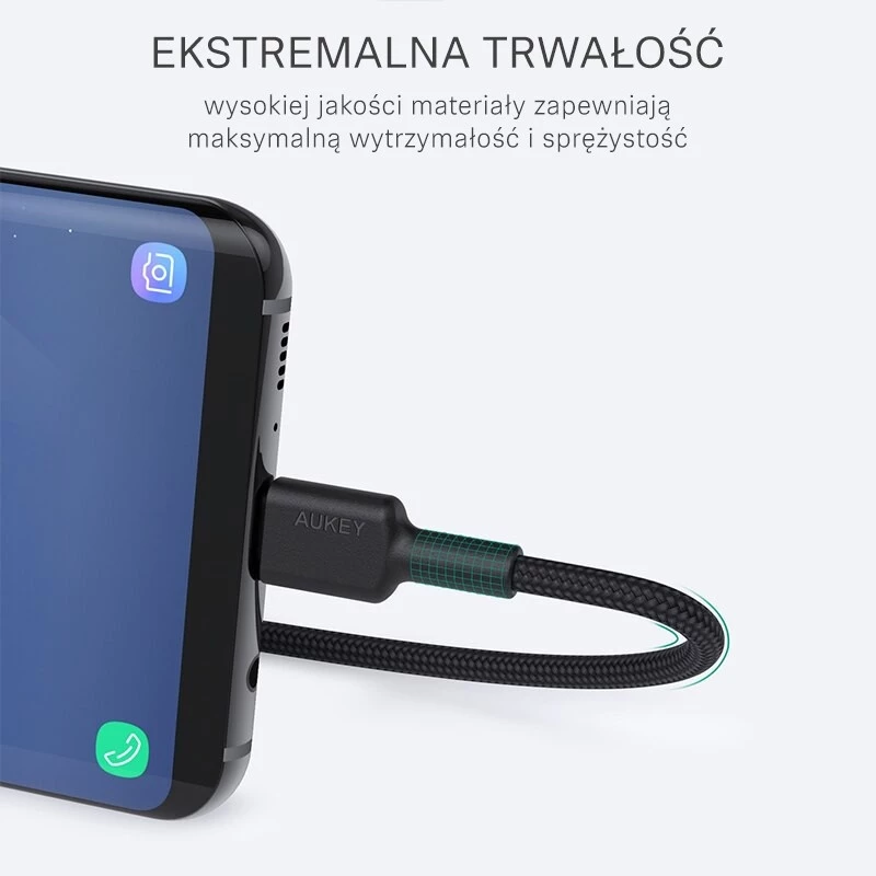 Aukey CB-CA2 OEM cable de USB-C a USB-A, trenzado de nailon, 2 m, negro