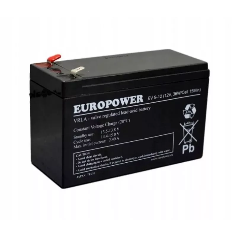 Batería sellada de plomo-ácido europower EV 12-9 — 12 V 9 Ah para SAI y emergencia