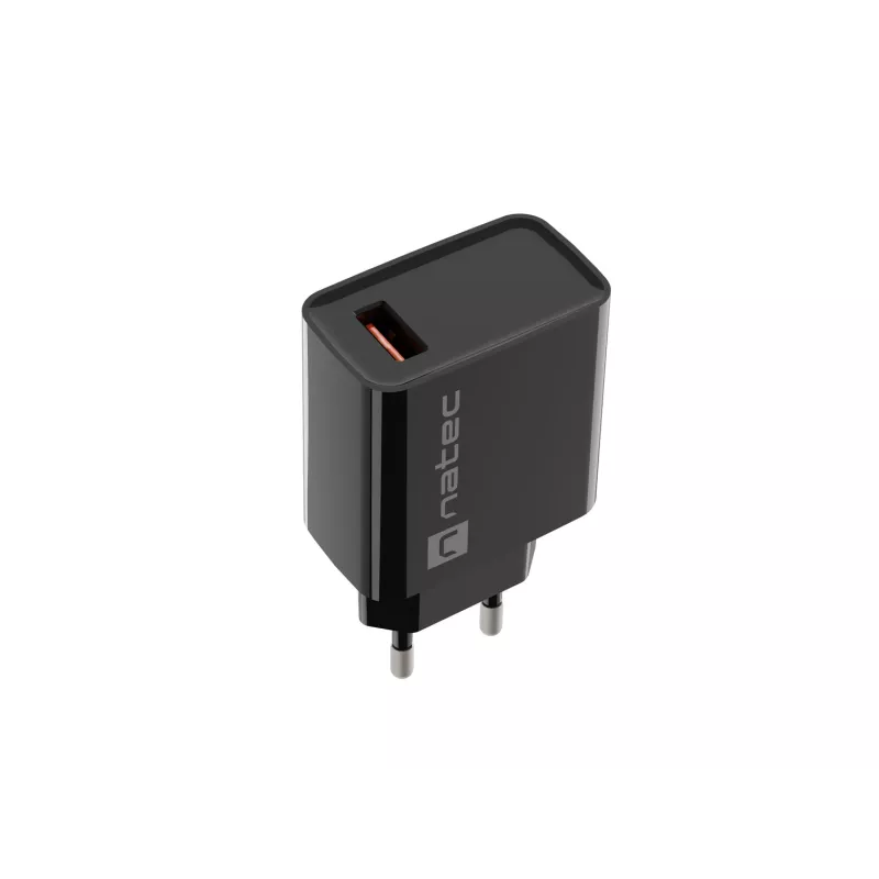 Natec Ribera NUC-2058 cargador de pared, 18 W, 1x USB-A, hasta 3 A, Quick Charge 3.0, Samsung AFC, Huawei FCP/SCP, negro