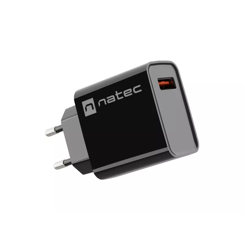 Natec Ribera NUC-2058 cargador de pared, 18 W, 1x USB-A, hasta 3 A, Quick Charge 3.0, Samsung AFC, Huawei FCP/SCP, negro