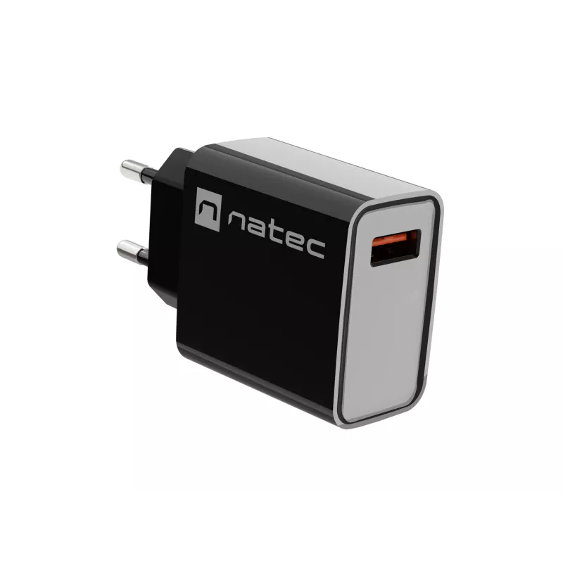Natec Ribera NUC-2058 cargador de pared, 18 W, 1x USB-A, hasta 3 A, Quick Charge 3.0, Samsung AFC, Huawei FCP/SCP, negro
