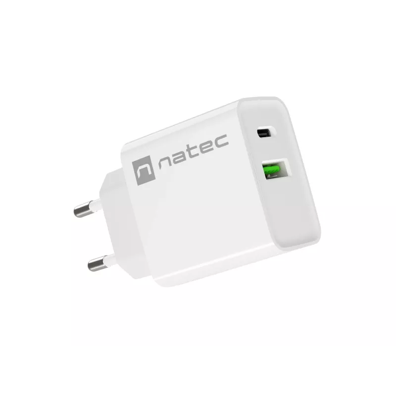 Cargador rápido de red NATEC RIBERA 12V 20W USB-C PD 3.0 + USB-A Samsung AFC blanco