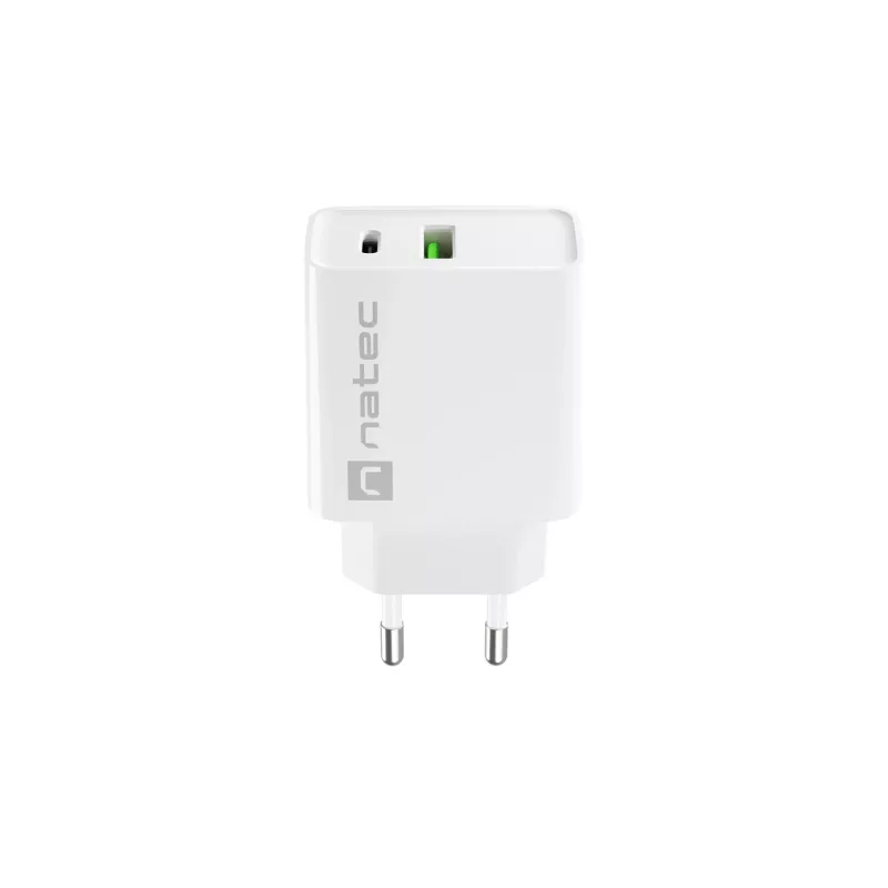 Cargador rápido de red NATEC RIBERA 12V 20W USB-C PD 3.0 + USB-A Samsung AFC blanco