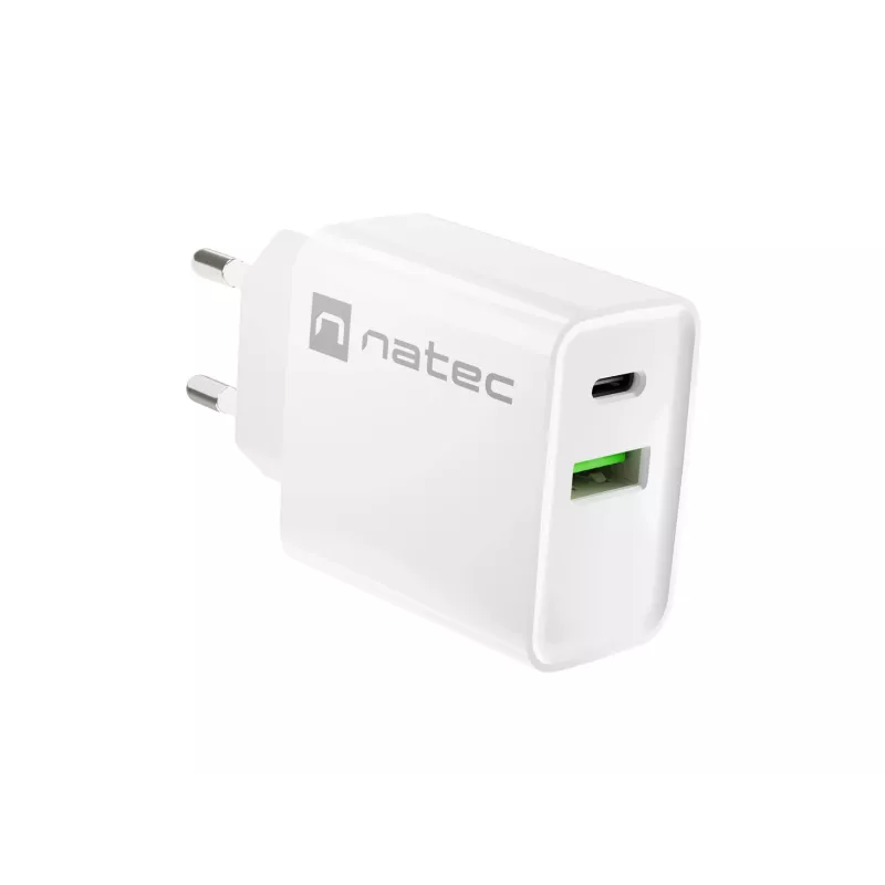 Cargador rápido de red NATEC RIBERA 12V 20W USB-C PD 3.0 + USB-A Samsung AFC blanco