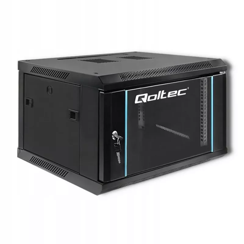 Qoltec 54465 armario rack de pared de 19 pulgadas 6U, 600 x 370 x 600 mm, puerta de vidrio templado, acero SPCC