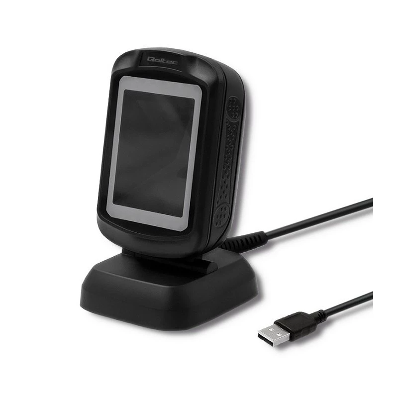 Lector de códigos de barras fijo 1D/2D QOLTEC 50864, sensor LED, USB (con cable), negro, 145×85×80 mm