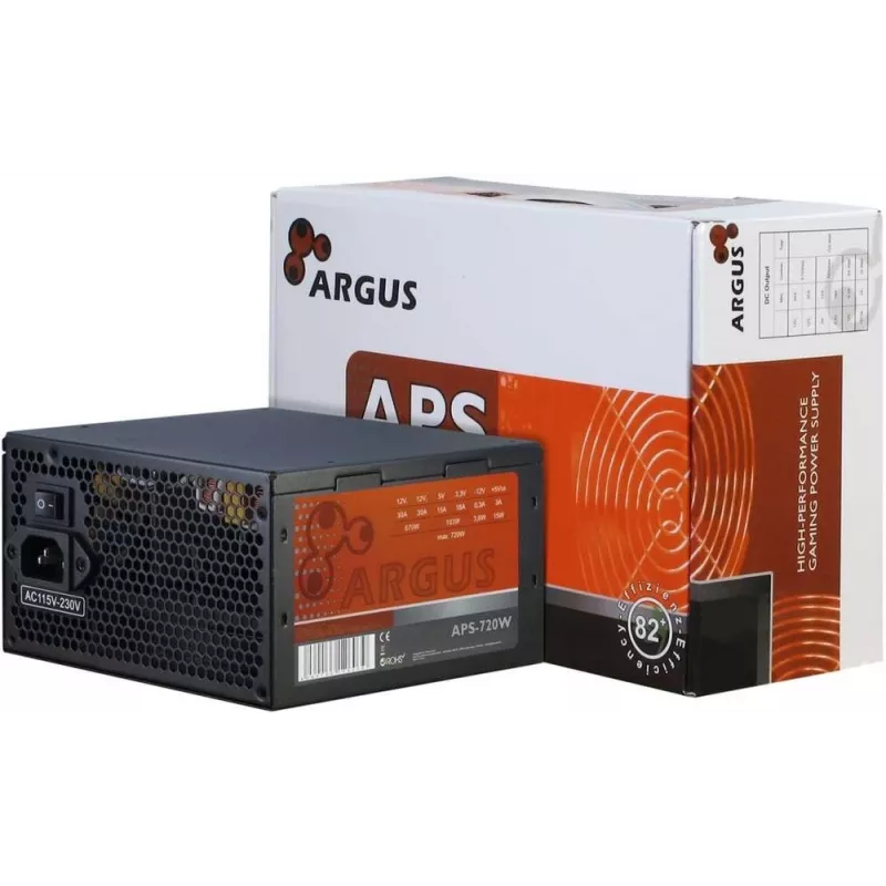 Inter-Tech Argus APS-720W fuente de alimentación, 720 W, ATX12V 2,31, 115–230 V, 47–63 Hz, ATX de 20+4 pines, PFC activo, ventilador de 120 mm, negro