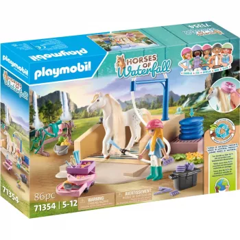Playmobil Horses of Waterfall – Estación de lavado con Isabella y leona – Juego simbólico y juego creativo para niños de 5 a 10 años – Fat Brain Toys