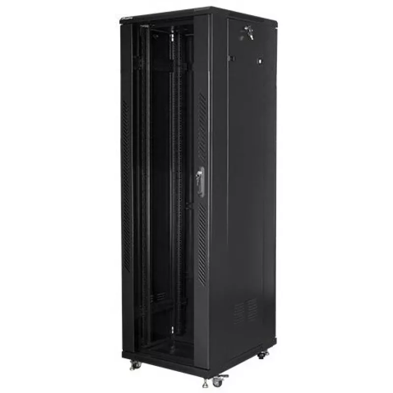 Lanberg FF01-6842-12BL armario rack de suelo de 19 pulgadas 42U, 600x800 mm, puerta de cristal, LCD, IP20, para montar, negro