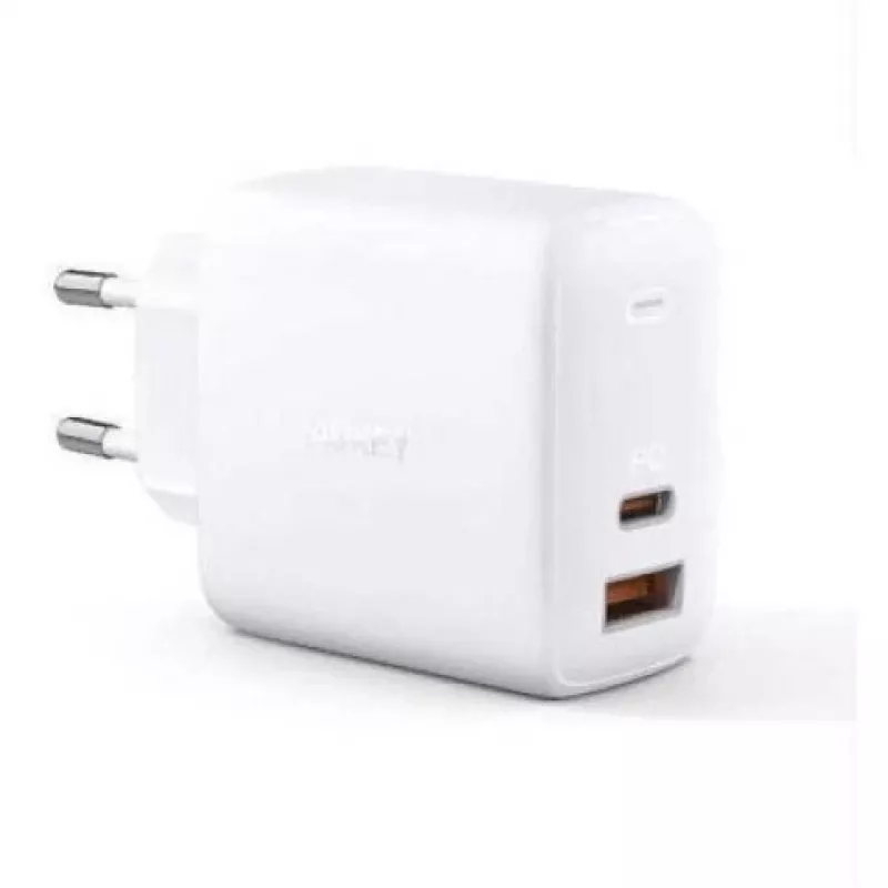 Cargador de pared Aukey PA-B3 Blanco GaN 65W USB-C / USB-A cargador rápido