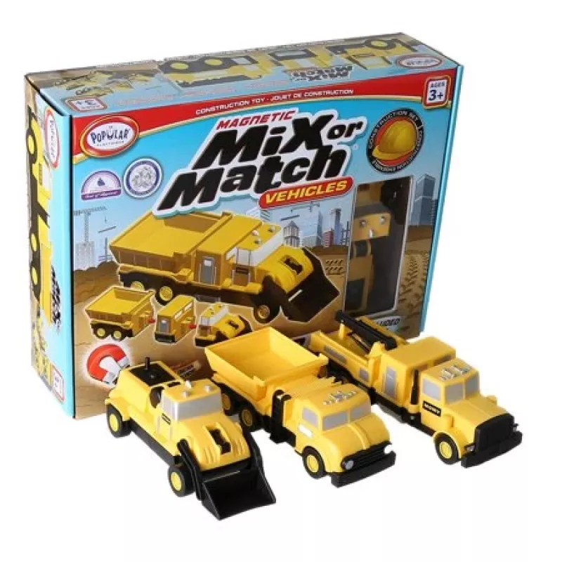 Set de vehículos Popular Playthings Mix or Match Vehicles Construction Negro Amarillo