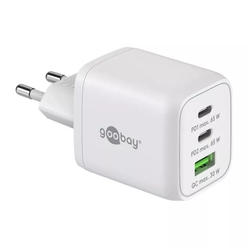 Cargador rápido USB-C Nano, PD, GaN, 65 vatios (blanco, 1x USB-A, 2x USB-C PD, Charge 3.0)