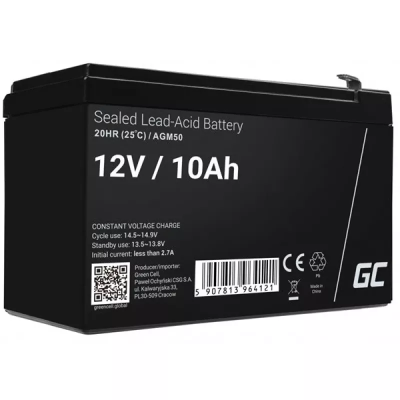 Batería SAI Green Cell AGM50 12 V 10 Ah VRLA AGM, 65×151×95 mm, 2,45 kg, negra
