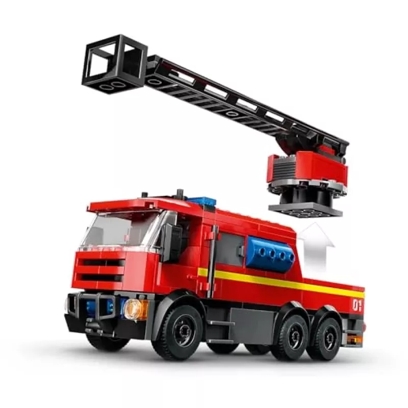 Juguete de construcción LEGO City Parque de bomberos con camión de escalera 60414 — 843 piezas, 5 minifiguras, 220×320×140 mm