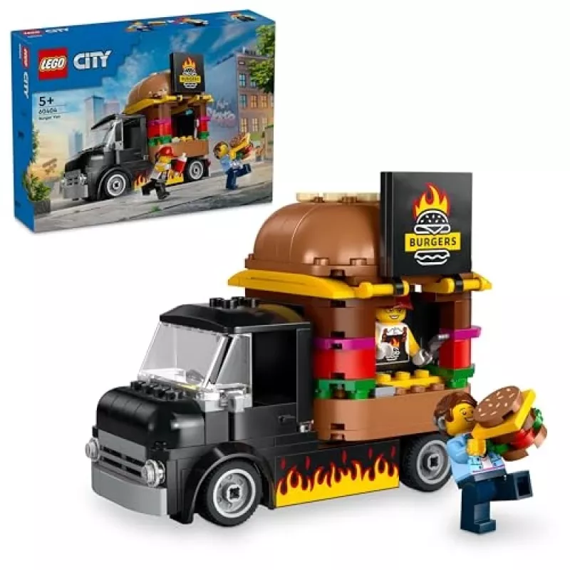LEGO City Furgoneta de hamburguesas, camión de comida, juguete para niños y niñas a partir de 5 años, vehículo de construcción, set de cocina con minifigura de vendedor y accesorios