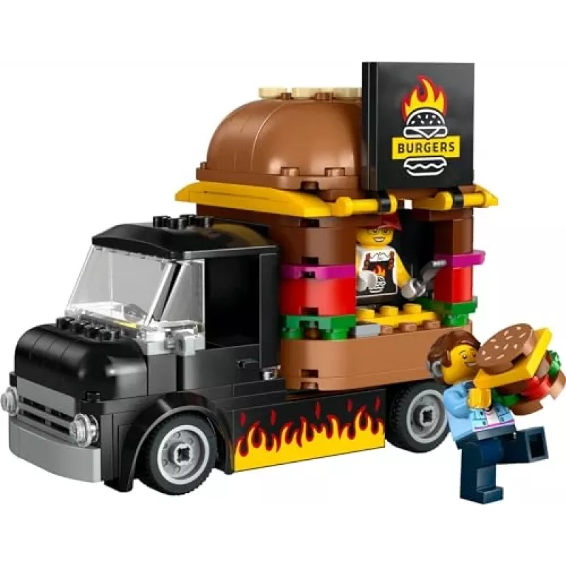 LEGO City Furgoneta de hamburguesas, camión de comida, juguete para niños y niñas a partir de 5 años, vehículo de construcción, set de cocina con minifigura de vendedor y accesorios