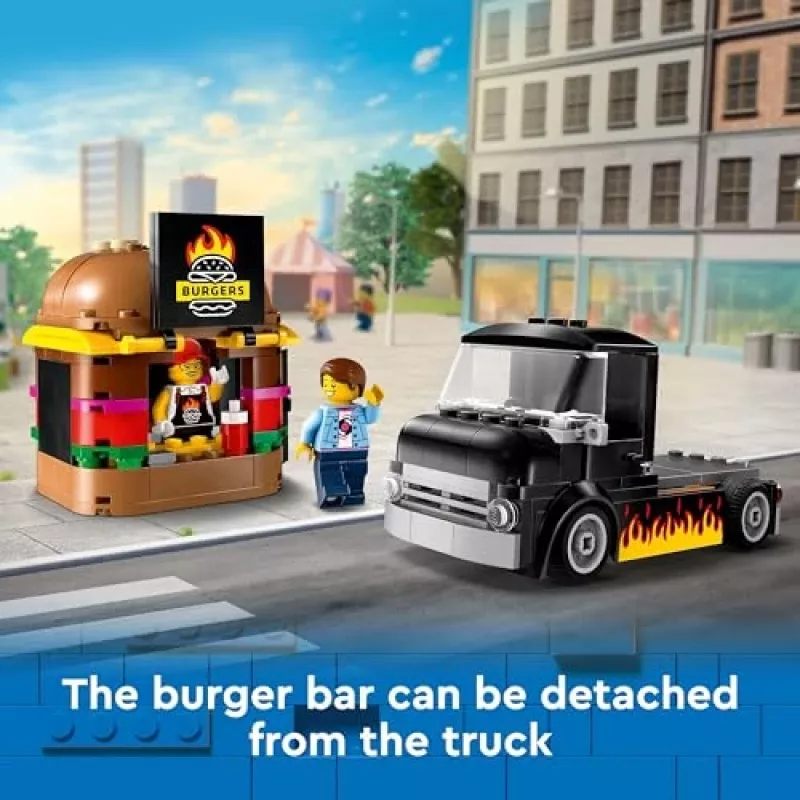 LEGO City Furgoneta de hamburguesas, camión de comida, juguete para niños y niñas a partir de 5 años, vehículo de construcción, set de cocina con minifigura de vendedor y accesorios