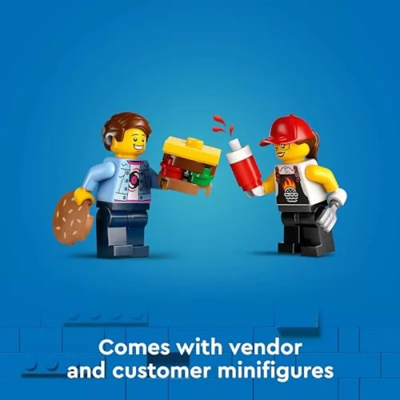 LEGO City Furgoneta de hamburguesas, camión de comida, juguete para niños y niñas a partir de 5 años, vehículo de construcción, set de cocina con minifigura de vendedor y accesorios