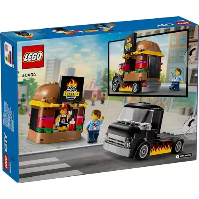 LEGO City Furgoneta de hamburguesas, camión de comida, juguete para niños y niñas a partir de 5 años, vehículo de construcción, set de cocina con minifigura de vendedor y accesorios