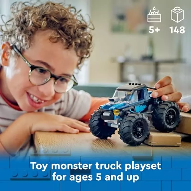 Juguete de construcción LEGO City 60402 Monster Truck azul con ruedas grandes, 148 piezas, 1 minifigura, edad 5+