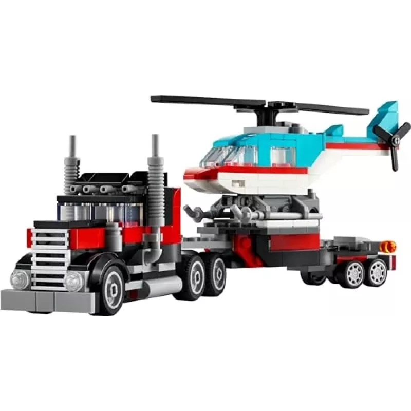 LEGO Creator 3-in-1 31146 Camión de plataforma con helicóptero