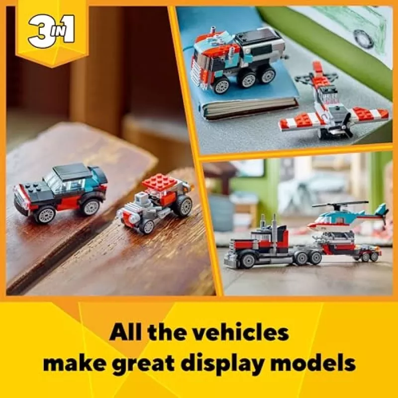 LEGO Creator 3-in-1 31146 Camión de plataforma con helicóptero