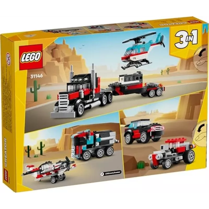LEGO Creator 3-in-1 31146 Camión de plataforma con helicóptero