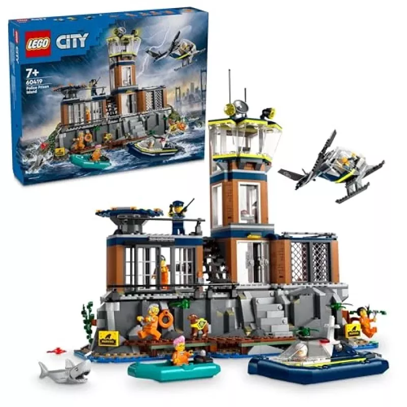 LEGO City Set de construcción Comisaría de policía Isla Prisión 60419 — 980 piezas, 7 minifiguras, 370×400×160 mm