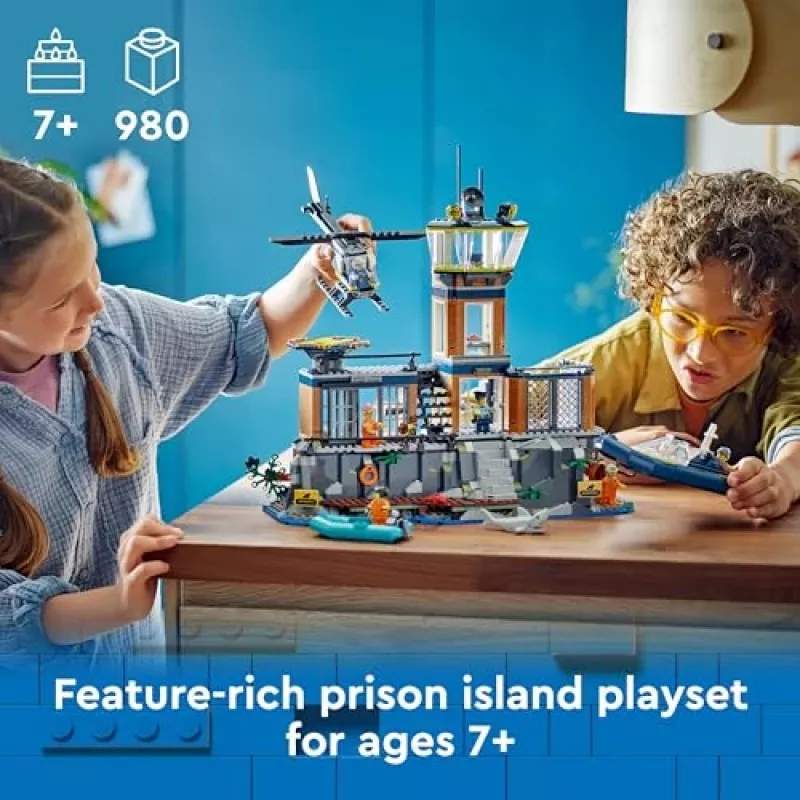 LEGO City Set de construcción Comisaría de policía Isla Prisión 60419 — 980 piezas, 7 minifiguras, 370×400×160 mm