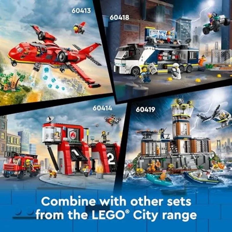 LEGO City Set de construcción Comisaría de policía Isla Prisión 60419 — 980 piezas, 7 minifiguras, 370×400×160 mm