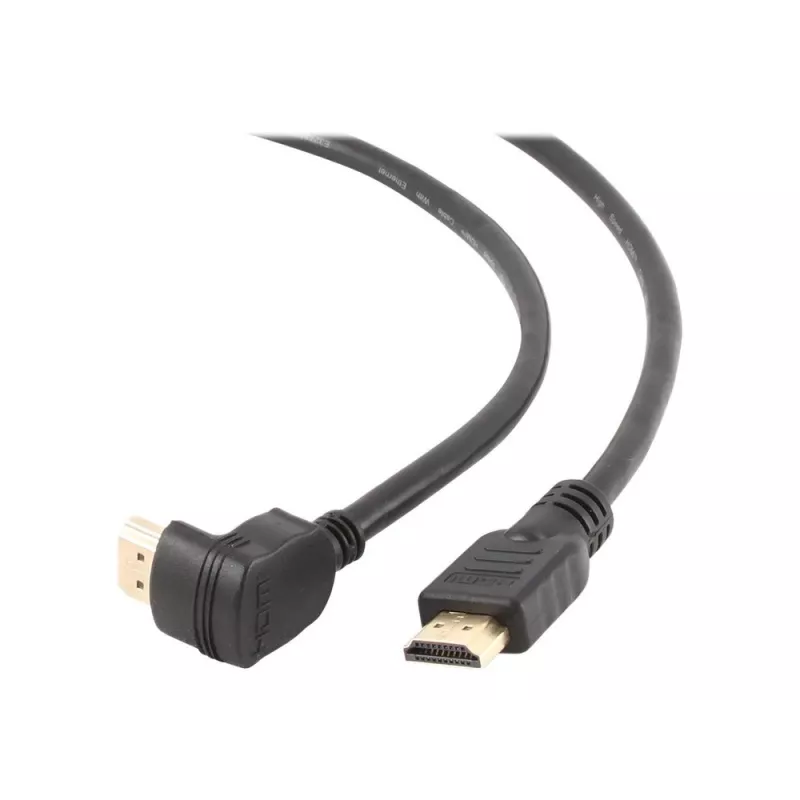 Cable de conexión HDMI v2.0 conector de 90 grados a conector recto, 19 pines contactos dorados, 1,8 m, envase a granel