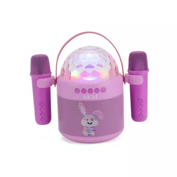 AKAI JoyBox Kids set de karaoke con Bluetooth, USB, MicroSD, AUX, radio FM, luces RGB, distorsionador de voz, micrófono con cable, batería recargable de 1200mAh, 5W RMS