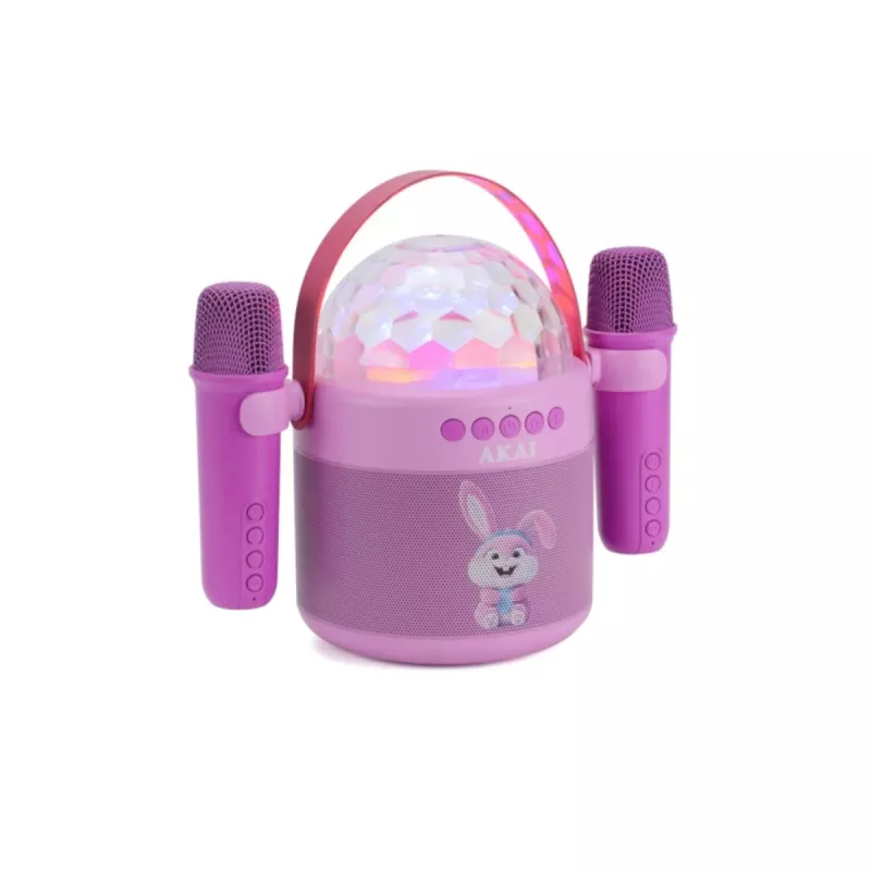AKAI JoyBox Kids set de karaoke con Bluetooth, USB, MicroSD, AUX, radio FM, luces RGB, distorsionador de voz, micrófono con cable, batería recargable de 1200mAh, 5W RMS