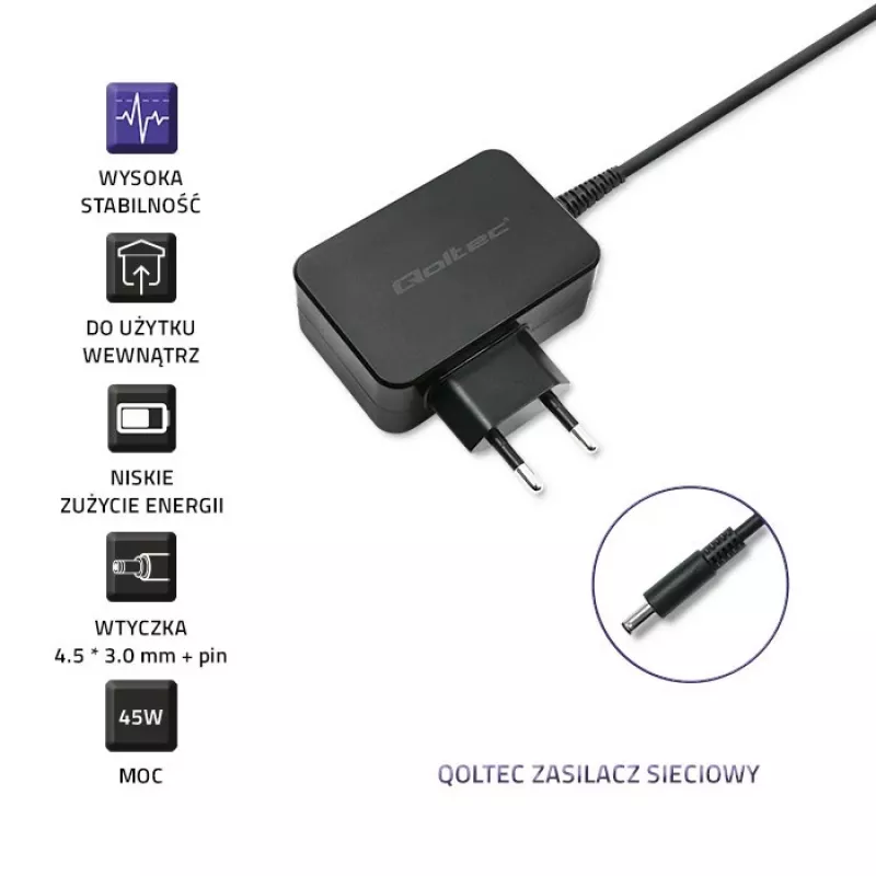 QOLTEC Fuente de alimentación para portátil Dell 45W 19,5V 2,31A 4,5x3,0mm punta azul