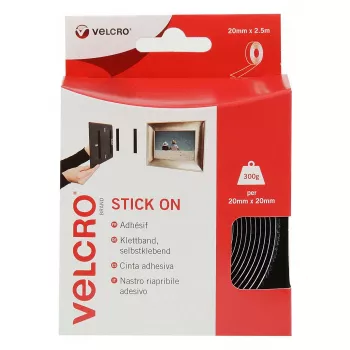 VELCRO VEL-EC60215 cinta de velcro autoadhesiva, 20 mm x 2,5 m, negro