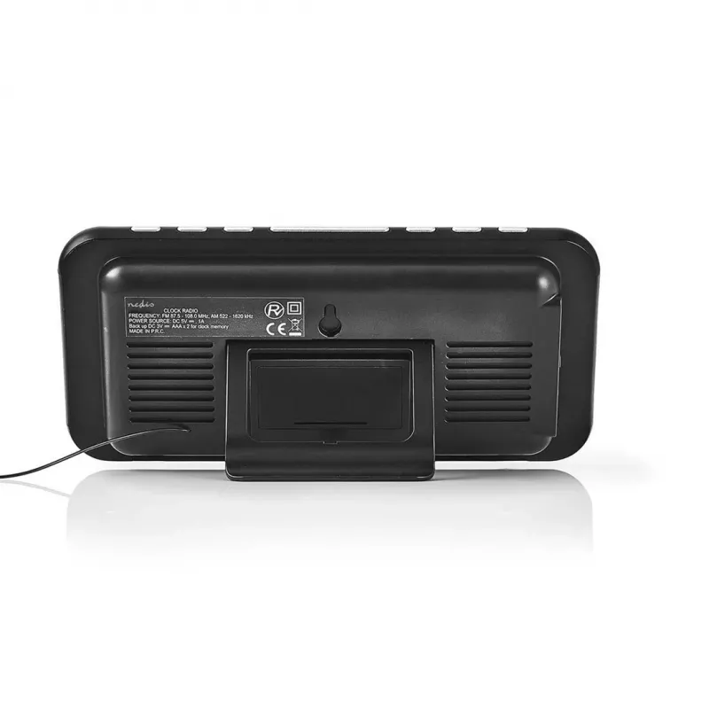 Nedis CLAR004BK radio despertador con pantalla LED, sintonizador FM, doble alarma, proyección, AUX, negro