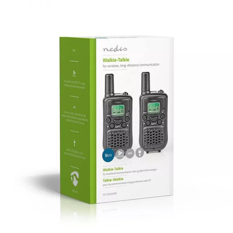 Nedis set de walkie-talkies WLTK0500BK alcance de 5 km 8 canales PMR446