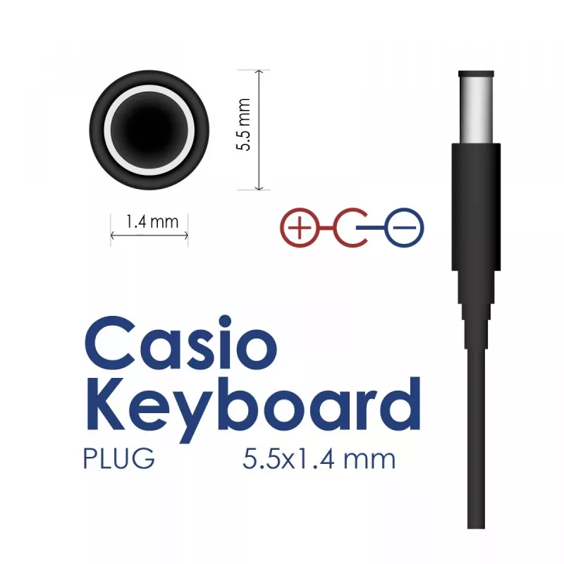 Akyga AK-PD-32 Fuente de alimentación para teclados Casio, 9 V, 1 A, 9 W, 5,5 x 1,4 mm, 1,5 m