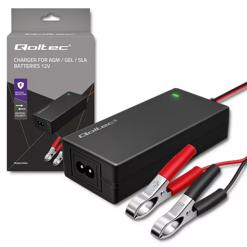 Qoltec Cargador de batería automático AGM GEL STD 12V 4A 48W LED cable 1,8m