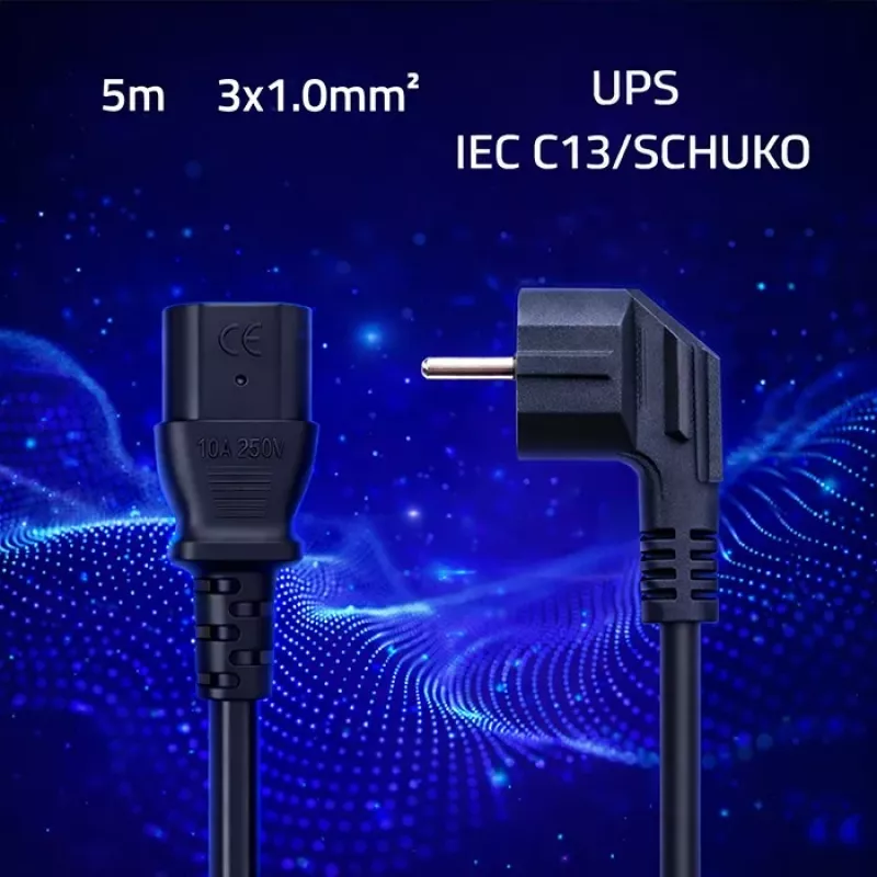 QOLTEC Cable de alimentación SCHUKO CEE conector acodado IEC C13 5m negro