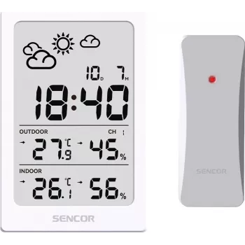 SENCOR estación multifunción SWS 2300 W - estación meteorológica con reloj, despertador y sensor exterior