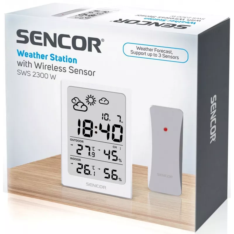 SENCOR estación multifunción SWS 2300 W - estación meteorológica con reloj, despertador y sensor exterior