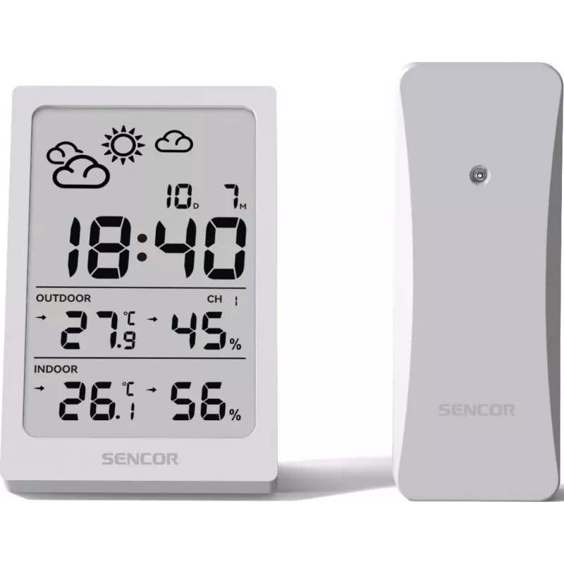 SENCOR estación multifunción SWS 2300 W - estación meteorológica con reloj, despertador y sensor exterior