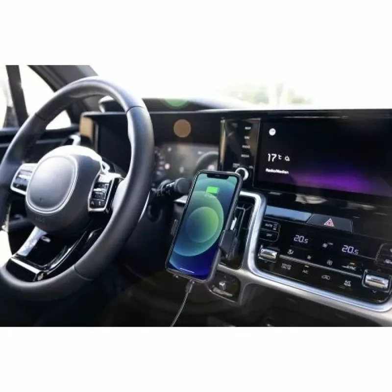ANSMANN WiLine 15 Soporte de carga inalámbrico para coche - carga rápida Qi de 15W, sujeción automática, giro 360°, negro